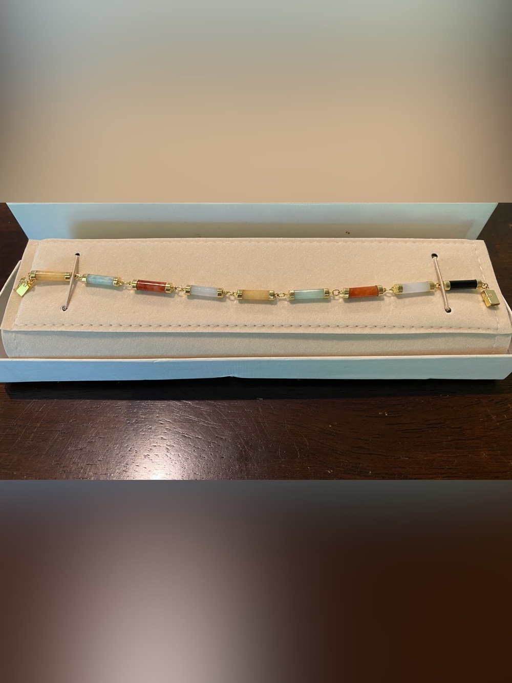 Ross-Simons 14K Solid Yellow Gold Multicolored Jade Station Bracelet